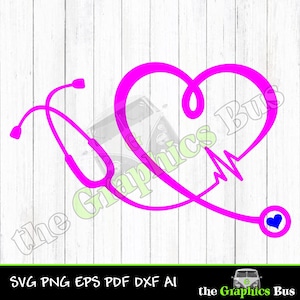 Heart Stethoscope SVG with EKG, Stethescope pdf Essential Worker png, Doctor eps, pulse, ai Clipart Vector Shirt dxf heartbeat cricut