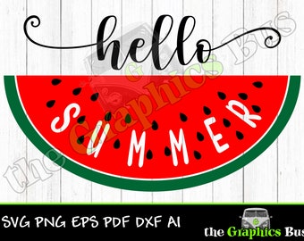 Hello Summer Watermelon SVG for Commercial use, summertime, flip flops, vacation pdf eps, ai Clipart Vector Shirt Cricut or Silhouette
