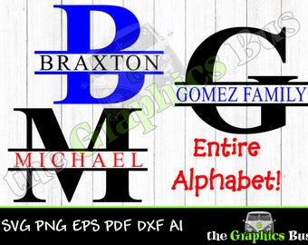 A-Z Split Monogram Alphabet Block lettering SVG for Cricut or Silhouette vinyl cutter 26 letters PNG eps dxf PDF for vinyl window graphics