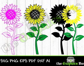 Sunflowers for Cricut or Silhouette vinyl cutter 1 color version or 3 color version SVG PNG ai eps dxf PDF for vinyl graphics layered vinyl