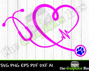 Heart Stethoscope with EKG Paw Print SVG, Stethescope pdf Veterinarian vet tech eps, ai Clipart Vector Shirt dxf Hospital cricut