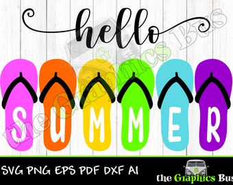 Hello Summer flip flops SVG for Commercial use, summertime, flip flops, vacation pdf eps, ai Clipart Vector Shirt Cricut or Silhouette