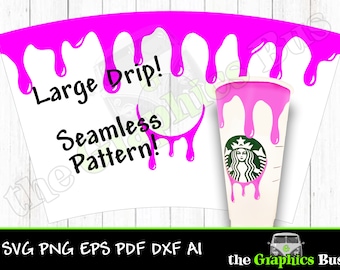 Large Drip Seamless pattern for 24oz venti cold cup honey runny paint dripping water design SVG PNG EPS png Digital Clipart Vector