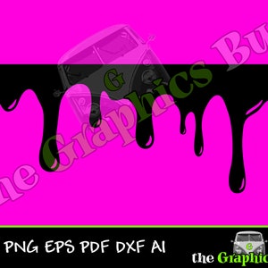 May include: Black paint dripping down a surface. The paint is thick and glossy. The background is a bright pink.