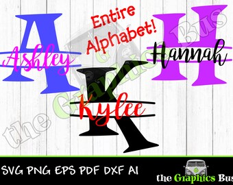 A-Z Split Monogram Alphabet lettering SVG for Cricut or Silhouette vinyl cutter 26 letters PNG eps dxf PDF for vinyl window graphics