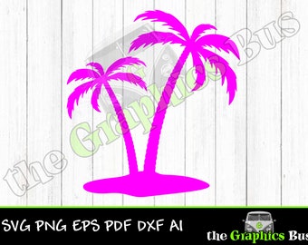 Palm Trees on Island SVG for Commercial use, summertime, summer vacation beach tree pdf eps, ai Clipart Vector Shirt Cricut or Silhouette