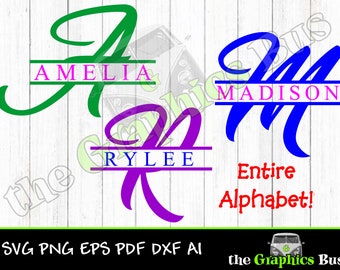 A-Z Split Monogram Alphabet fancy SVG for Cricut or Silhouette vinyl cutter 26 letters PNG eps dxf PDF for vinyl window graphics layered