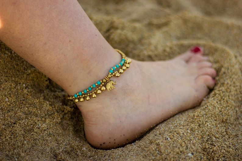 Elephant anklet and oriental style stone