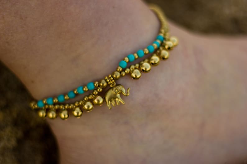 Elephant anklet and oriental style stone