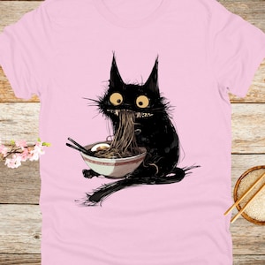 Kawaii Cat Ramen Tee Shirt, Cute Japanese Noodle Cat Top, Funny Animal Lover Gift, Kitty Eating Ramen Shirt, Anime Kitty Tee, Cat, 02202501