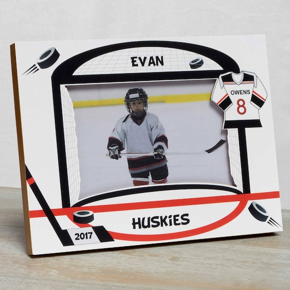 Personalized Hockey Picture Frame: Youth Hockey-Kids Sports Decor-Solid Hard Wood