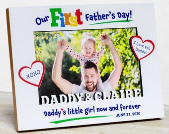 Personalized First Father's Day Picture Frame: Hardwood -Custom Names