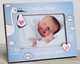 Personalized Stork Baby Girl Picture Frame: Birth Stats Keepsake-Newborn