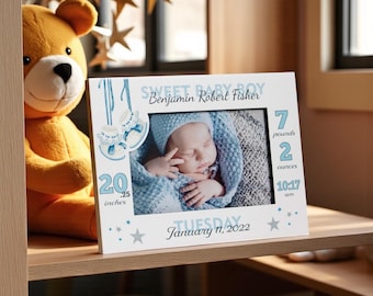Personalized Baby Picture Frame: Birth Stats- Boy, Girl-Free Birth Magnet
