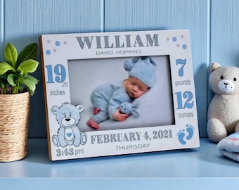 Personalized Baby Picture Frame: Birth Stats-Boy,Girl -Teddy Bear -Free Birth Magnet