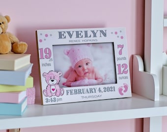 Personalized Baby Picture Frame: Birth Stats-Boy-Girl-Teddy Bear-Free Birth Magnet