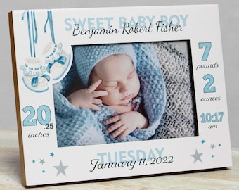 Personalized Baby Picture Frame: Birth Stats- Boy, Girl-Free Birth Magnet