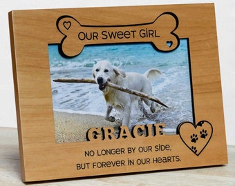 Personalized Pet Memorial Picture Frame: Dog-Laser Engraved Hardwood -Custom Cut Out Name