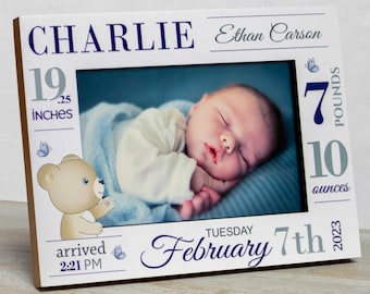 Personalized Baby Picture Frame: Birth Stats-Boy-Girl-Teddy Bear-Free Birth Magnet