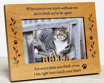 Personalized Pet Memorial Picture Frame: Hardwood - Custom Name -Cat Dog