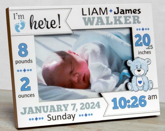Personalized Baby Picture Frame: Birth Stats-Teddy Bear- Boy-Girl-Free Birth Magnet