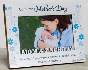 Personalized Mother's Day Picture Frame: Floral Hardwood, Holds 4x6 Photo