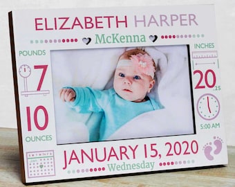 Personalized Baby Picture Frame, Birth Announcement Frame, Nursery Picture Frame, Baby Girl Picture Frame, Gift For New Parents, Baby Girl