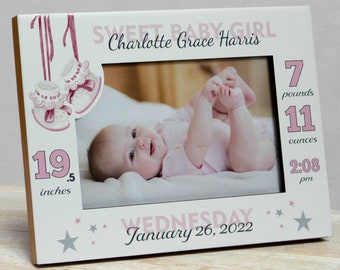Personalized Baby Picture Frame:  Birth Stats- Girl- Boy-Free Birth Magnet