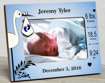 Personalized Baby Boy Picture Frame: Stork Design, Birth Stats-Free Birth Magnet