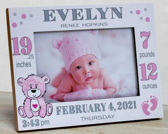 Personalized Baby Picture Frame, Birth Announcement Frame, Nursery Picture Frame, Baby Girl Picture Frame, Gift For New Parents, Baby Girl