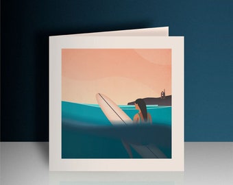 Cornwall surf theme birthday card, wave inspired greetings card, surfing greeting card for surfers