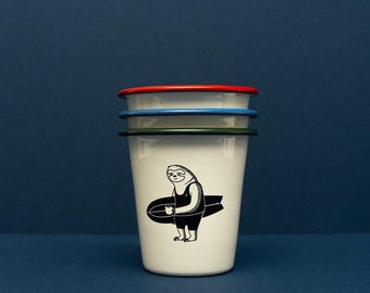 Sloth enamel tumbler, camping equipment, beach picnic kit, surfing mug, van cup