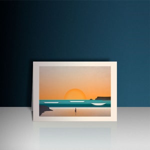 Carte de voeux sur le thème du surf, carte d'anniversaire pour un surfeur, carte de remerciement de Polzeath en Cornouailles, carte de correspondance avec scène de Cornouailles