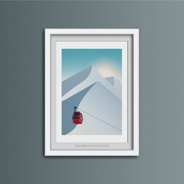 Ski Lift Giclée Print: Retro Winter Mountain Art