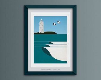Coastal themed art print, beach house decor from Cornwall