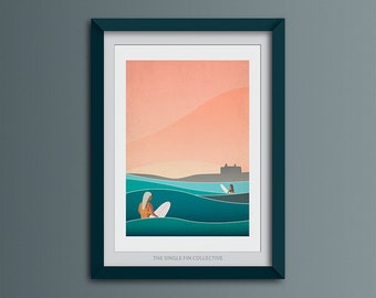 Giclee art print of Fistral Beach, Newquay Cornwall, Surf inspired artwork, Beach themed home decor, Cornwall Surf