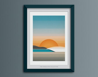 surf inspired giclee art print, surf artwork, beach design, sunset illustration, coastal decor