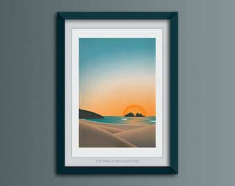 Giclee art print of Holywell, Surf inspired artwork, Beach themed home decor, Cornwall wall art