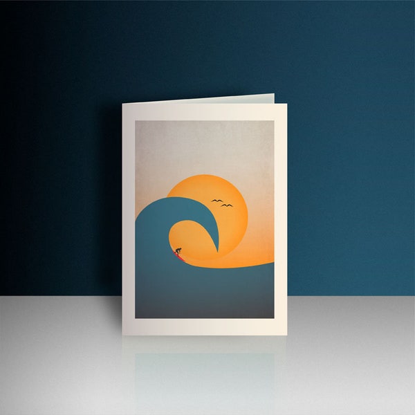 Surfing themed greeting card, birthday card for a surfer, thank you note card with surf design, surf artwork