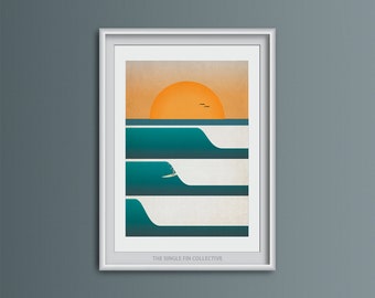 Vibrant surf art, High Quality Giclee wave print, minimalist artwork for surfers, Artwork inspired by surfing, coastal decor