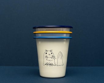 Seal enamel tumbler, camping equipment, beach picnic kit, sealife mug, van cup