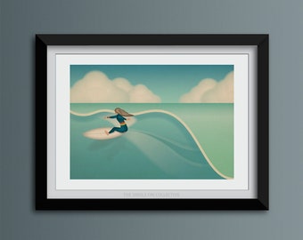 Surf inspired giclee art print, illustration of a surfer, Gift for a surfer, Surf themed home decor, Wall art with waves