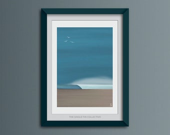 Giclee art print, surf inspired artwork, beach wave poster, surfing airbnb decor