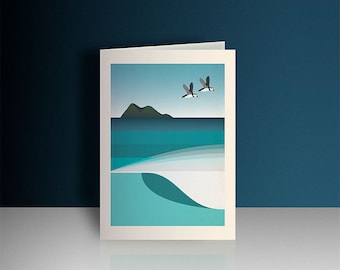 Puffin birthday card, cornwall inspired card, card for a surfer, wave illustration
