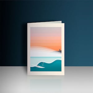 Cornish Coast Greeting Card: Sunset Wave Art