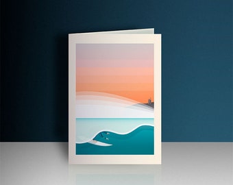 Cornish Coast Greeting Card: Sunset Wave Art
