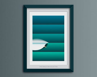Minimalist Surf Art Print: Cornish Wave, Ocean Home Decor
