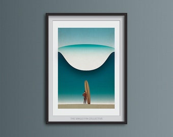 Giclee art print, surf inspired artwork, big wave surfer, classic surf art poster