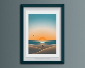surf inspired giclee art print, surf art work, at the beach, sunset wall art, coastal home decor