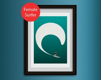 Surf inspired art work, giclee art print, surfer girl illustration, gift for surfer